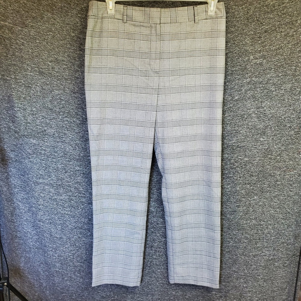 Talbots Heritage Glen Plaid Trousers Black White Straight Leg Pants Womens 12
